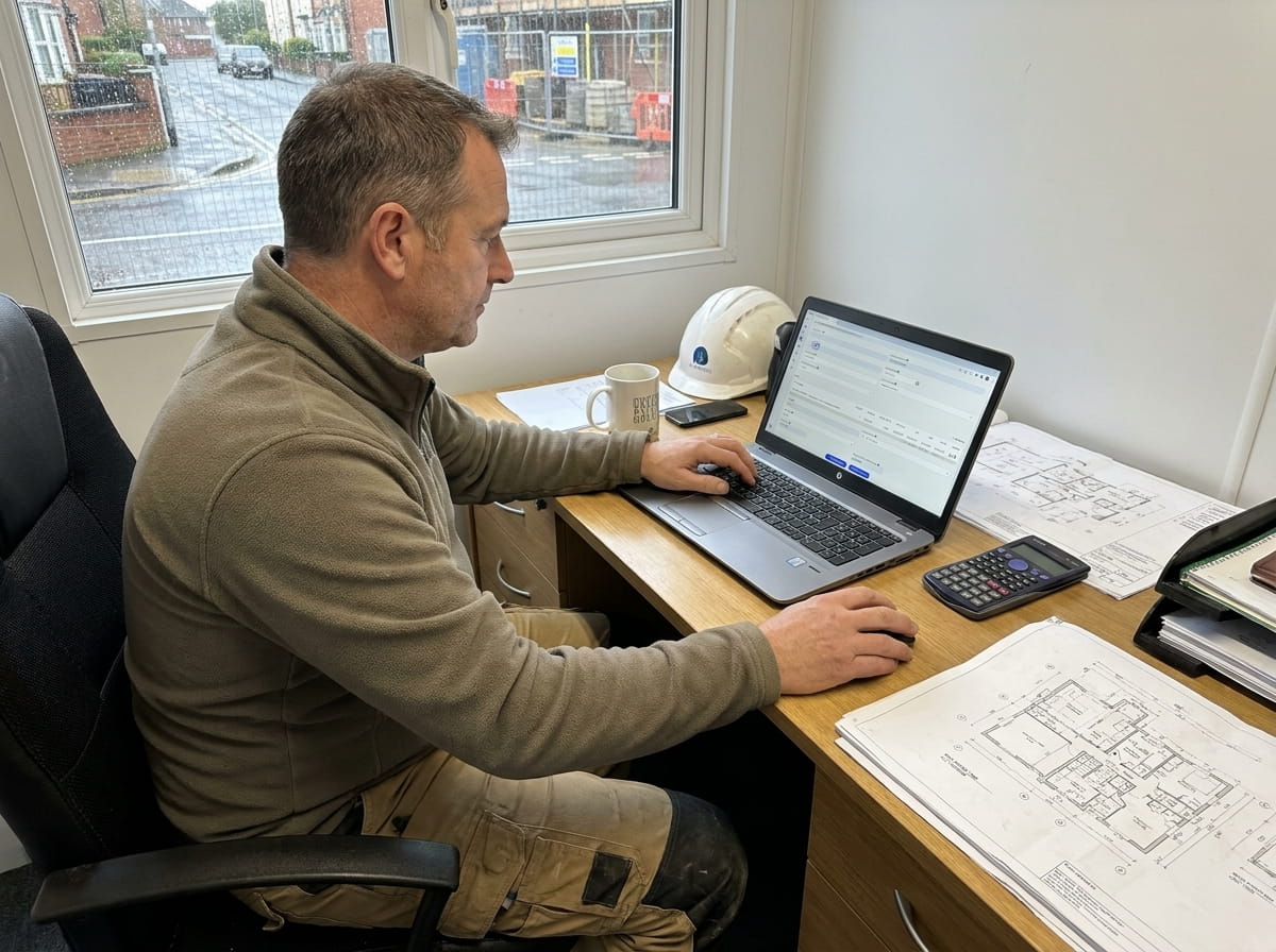 Office worker reviewing an invoice generated from a completed job in PaperDrop