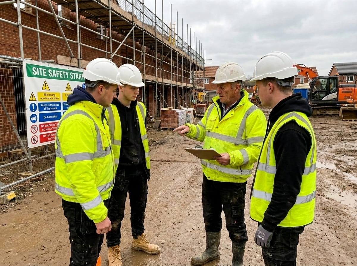 Engineer on site reviewing a RAMS document on a tablet before starting work